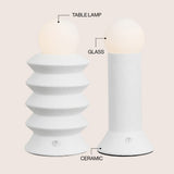 Soren 13" Modern Scandinavian Ceramic/Glass Geometric Integrated LED Table Lamp, Set of 2