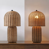 Minna 22.5" Modern Coastal Woven Rattan Arched LED Table Lamp
