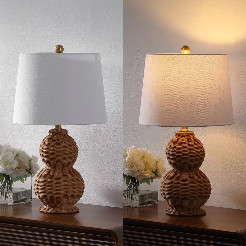 Millie 23" Modern Coastal Woven Rattan Gourd LED Table Lamp, Set of 2