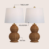 Millie 23" Modern Coastal Woven Rattan Gourd LED Table Lamp, Set of 2
