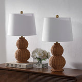 Millie 23" Modern Coastal Woven Rattan Gourd LED Table Lamp, Set of 2