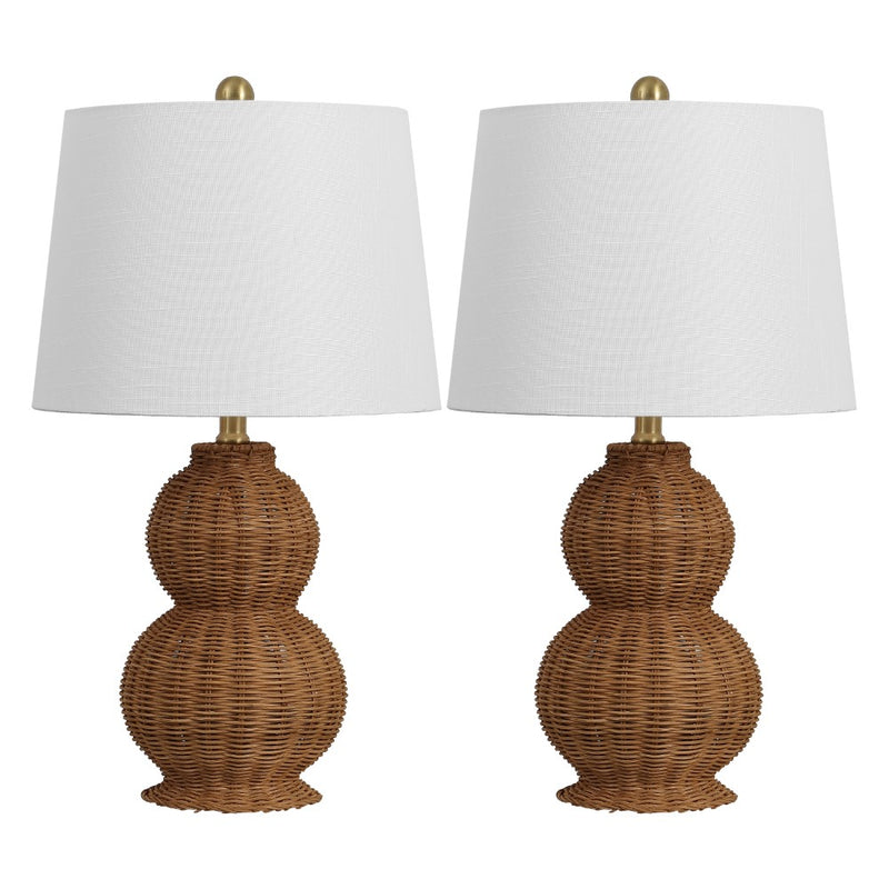 Millie 23" Modern Coastal Woven Rattan Gourd LED Table Lamp, Set of 2