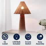 Kara 26.5" Modern Coastal Woven Rattan Tapered Cylinder LED Table Lamp