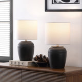 Hugo 16.75" Traditional Rustic Reeded Ceramic Vase LED Table Lamp, Set of 2
