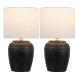 Hugo 16.75" Traditional Rustic Reeded Ceramic Vase LED Table Lamp, Set of 2