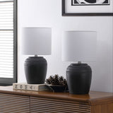 Hugo 16.75" Traditional Rustic Reeded Ceramic Vase LED Table Lamp, Set of 2