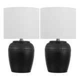 Hugo 16.75" Traditional Rustic Reeded Ceramic Vase LED Table Lamp, Set of 2