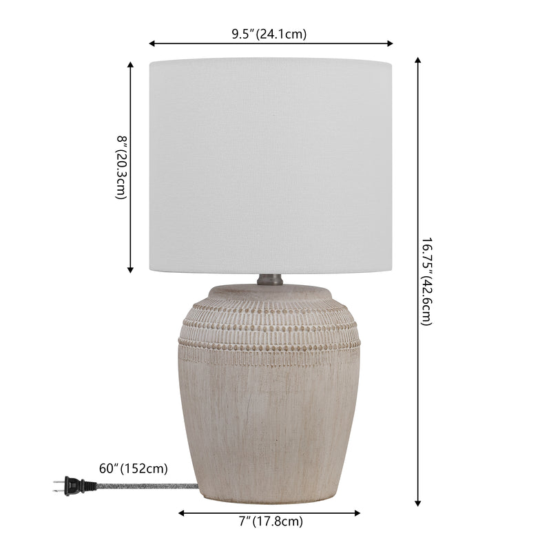 Hugo 16.75" Traditional Rustic Reeded Ceramic Vase LED Table Lamp, Set of 2