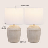 Hugo 16.75" Traditional Rustic Reeded Ceramic Vase LED Table Lamp, Set of 2