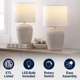 Hugo 16.75" Traditional Rustic Reeded Ceramic Vase LED Table Lamp, Set of 2