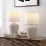 Hugo 16.75" Traditional Rustic Reeded Ceramic Vase LED Table Lamp, Set of 2