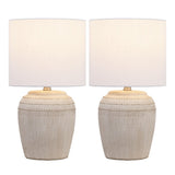 Hugo 16.75" Traditional Rustic Reeded Ceramic Vase LED Table Lamp, Set of 2