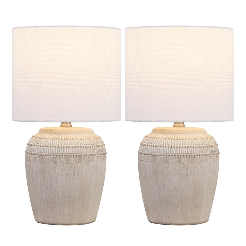 Hugo 16.75" Traditional Rustic Reeded Ceramic Vase LED Table Lamp, Set of 2