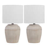 Hugo 16.75" Traditional Rustic Reeded Ceramic Vase LED Table Lamp, Set of 2