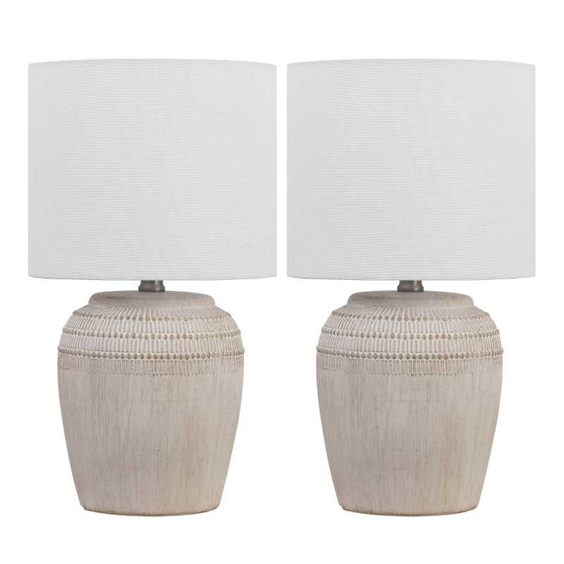 Hugo 16.75" Traditional Rustic Reeded Ceramic Vase LED Table Lamp, Set of 2