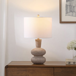 Matheo 24" Modern Minimalist Sculptural Oak-Grain Resin LED Table Lamp