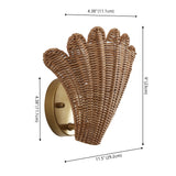 Elodie 11.5" Vintage Coastal 1-Light Rattan Scallop Shell LED Wall Sconce Set 2