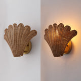 Elodie 11.5" Vintage Coastal 1-Light Rattan Scallop Shell LED Wall Sconce Set 2