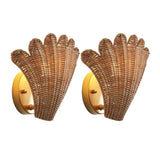 Elodie 11.5" Vintage Coastal 1-Light Rattan Scallop Shell LED Wall Sconce Set 2