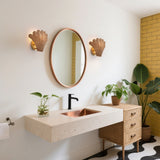 Elodie 11.5" Vintage Coastal 1-Light Rattan Scallop Shell LED Wall Sconce Set 2