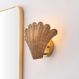 Elodie 11.5" Vintage Coastal 1-Light Rattan Scallop Shell LED Wall Sconce Set 2