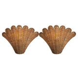 Elodie 11.5" Vintage Coastal 1-Light Rattan Scallop Shell LED Wall Sconce Set 2