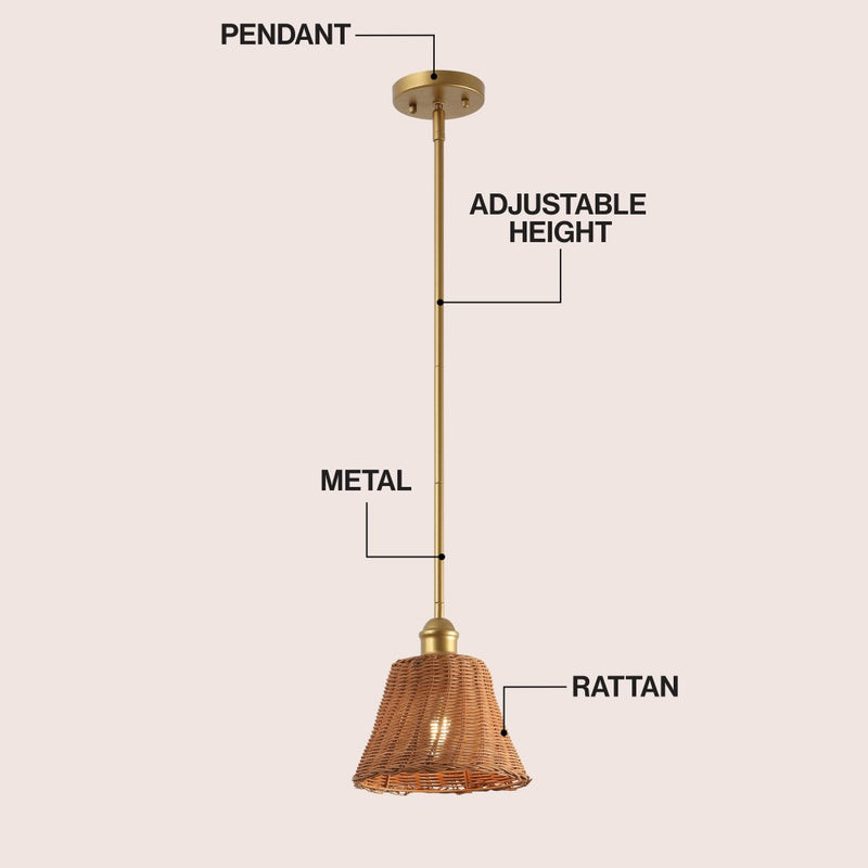 Hattie 1-Light Coastal Bohemian Metal and Woven Rattan LED Pendant Light