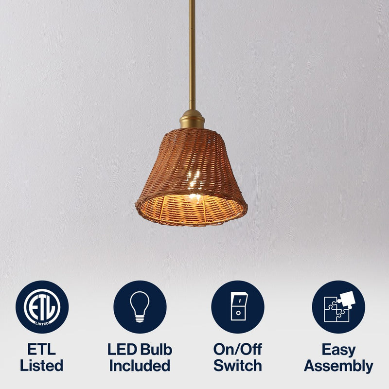 Hattie 1-Light Coastal Bohemian Metal and Woven Rattan LED Pendant Light