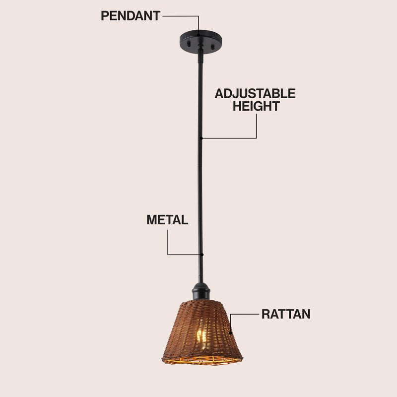 Hattie 1-Light Coastal Bohemian Metal and Woven Rattan LED Pendant Light
