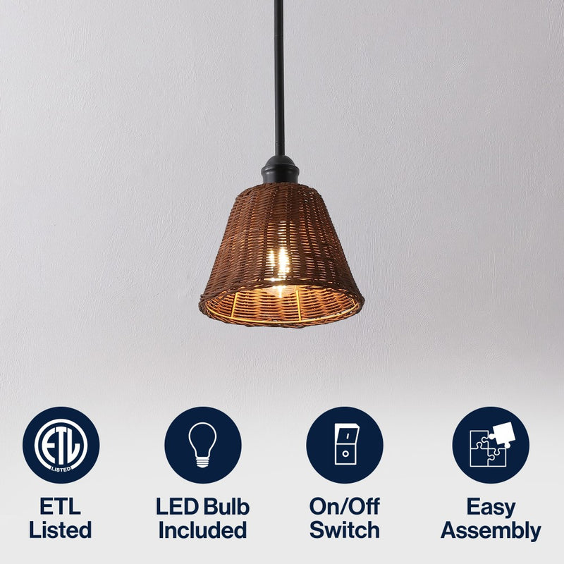 Hattie 1-Light Coastal Bohemian Metal and Woven Rattan LED Pendant Light