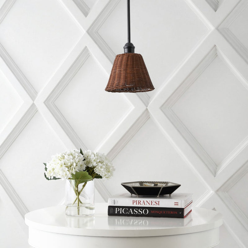 Hattie 1-Light Coastal Bohemian Metal and Woven Rattan LED Pendant Light