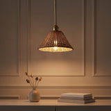 Hattie 1-Light Coastal Bohemian Metal and Woven Rattan LED Pendant Light Gold Painting/Brown / 12'' – AI-ON