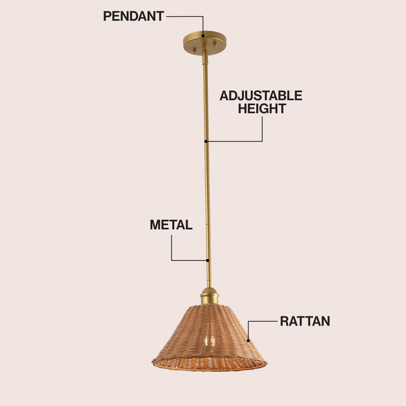 Hattie 1-Light Coastal Bohemian Metal and Woven Rattan LED Pendant Light