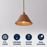 Hattie 1-Light Coastal Bohemian Metal and Woven Rattan LED Pendant Light