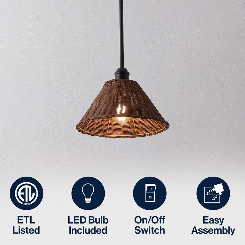 Hattie 1-Light Coastal Bohemian Metal and Woven Rattan LED Pendant Light