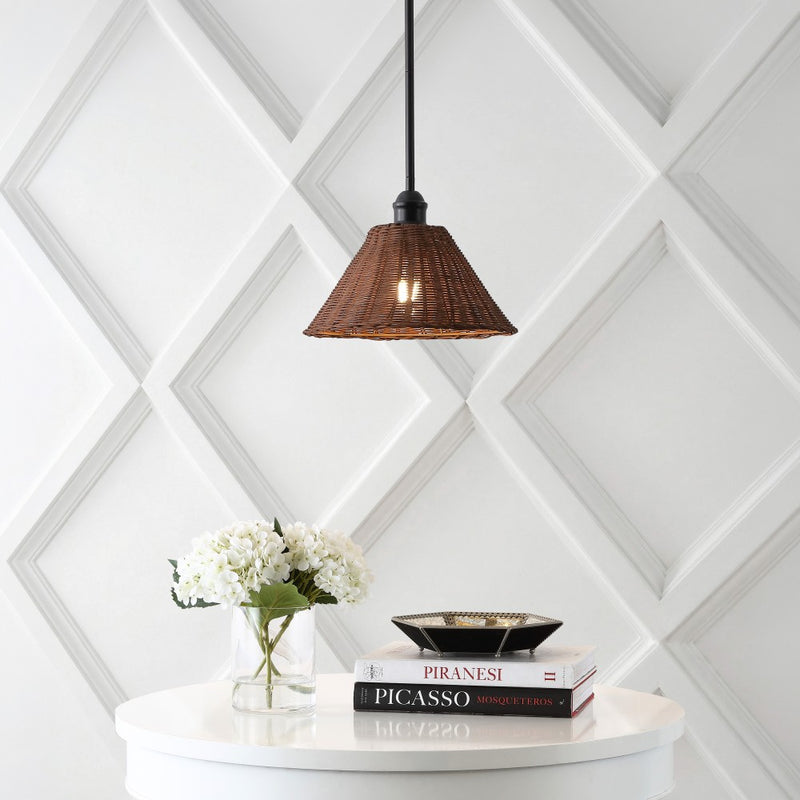 Hattie 1-Light Coastal Bohemian Metal and Woven Rattan LED Pendant Light