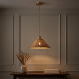 Hattie 1-Light Coastal Bohemian Metal and Woven Rattan LED Pendant Light Gold Painting/Brown / 15'' – AI-ON