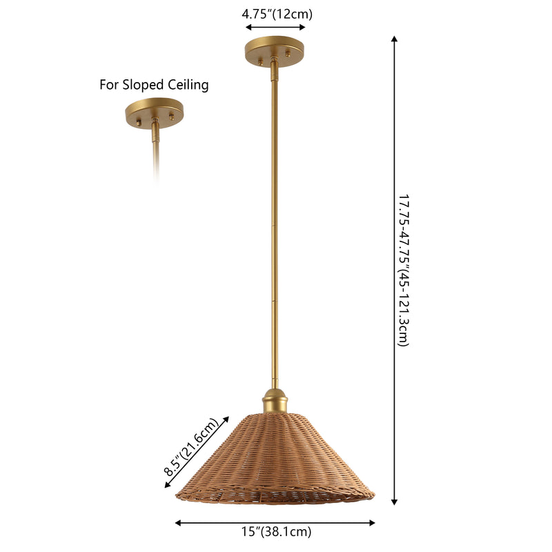 Hattie 1-Light Coastal Bohemian Metal and Woven Rattan LED Pendant Light