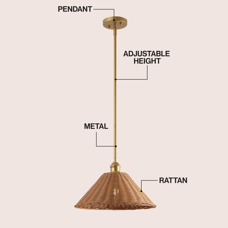 Hattie 1-Light Coastal Bohemian Metal and Woven Rattan LED Pendant Light