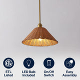 Hattie 1-Light Coastal Bohemian Metal and Woven Rattan LED Pendant Light