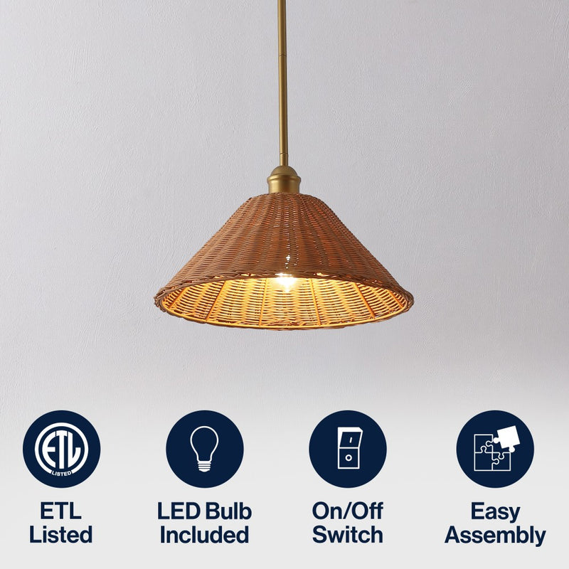 Hattie 1-Light Coastal Bohemian Metal and Woven Rattan LED Pendant Light