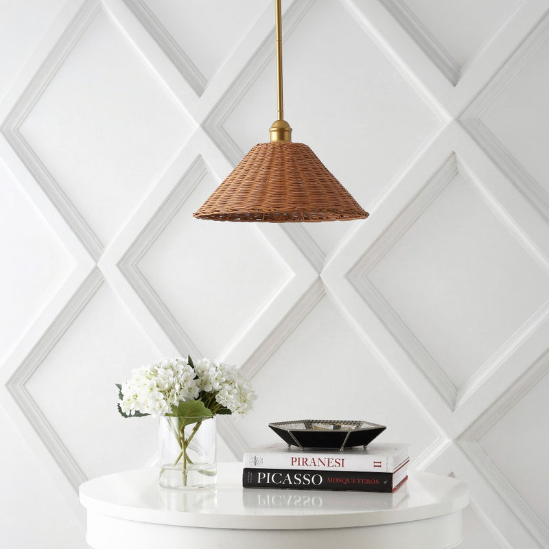Hattie 1-Light Coastal Bohemian Metal and Woven Rattan LED Pendant Light