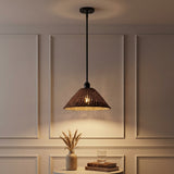 Hattie 1-Light Coastal Bohemian Metal and Woven Rattan LED Pendant Light Black/Dark Brown / 15'' – AI-ON