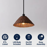 Hattie 1-Light Coastal Bohemian Metal and Woven Rattan LED Pendant Light