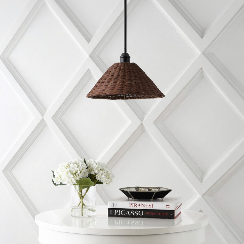 Hattie 1-Light Coastal Bohemian Metal and Woven Rattan LED Pendant Light