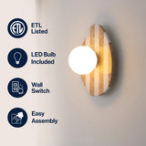 Tivoli 12" Modern Minimalist 1-Light Ovoid Travertine LED Wall Sconce