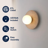 Tivoli 12" Modern Minimalist 1-Light Ovoid Travertine LED Wall Sconce