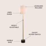 Crosby 66" Adjustable Height Metal LED Floor Lamp - JONATHAN Y