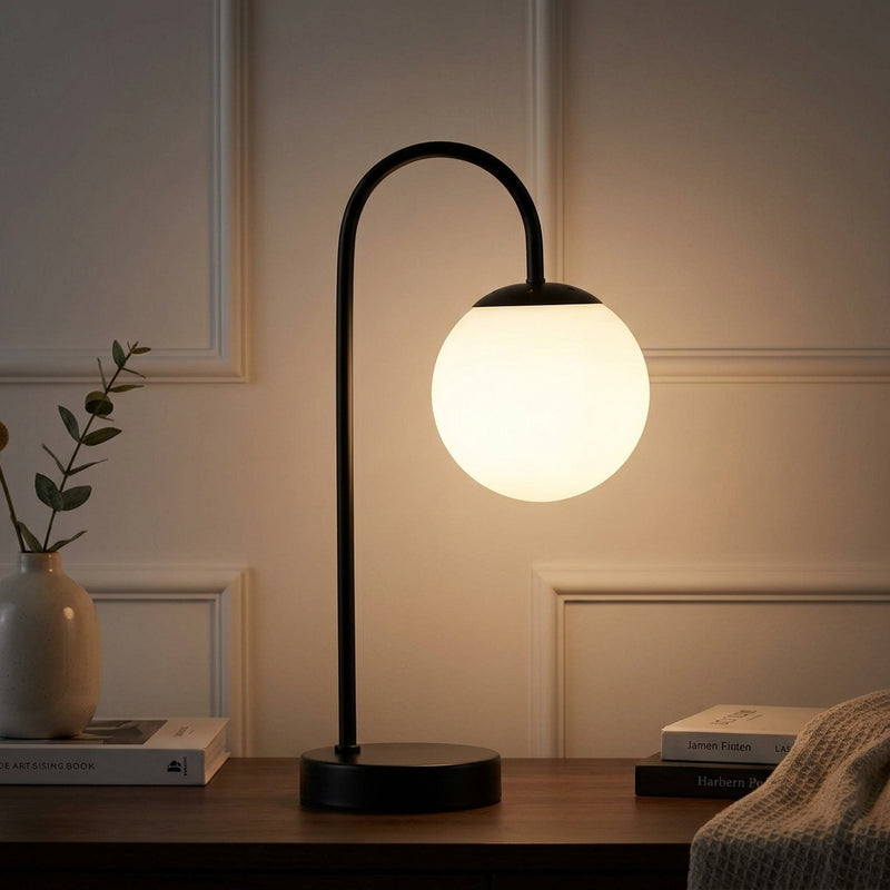 Arco 18.25" Iron/Glass Minimalist Mid Century Globe LED Table Lamp Black – AI-ON