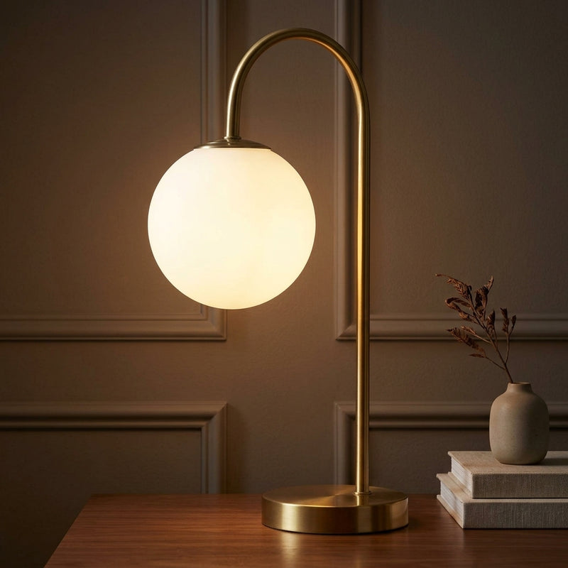 Arco 18.25" Iron/Glass Minimalist Mid Century Globe LED Table Lamp Brass Gold – AI-ON
